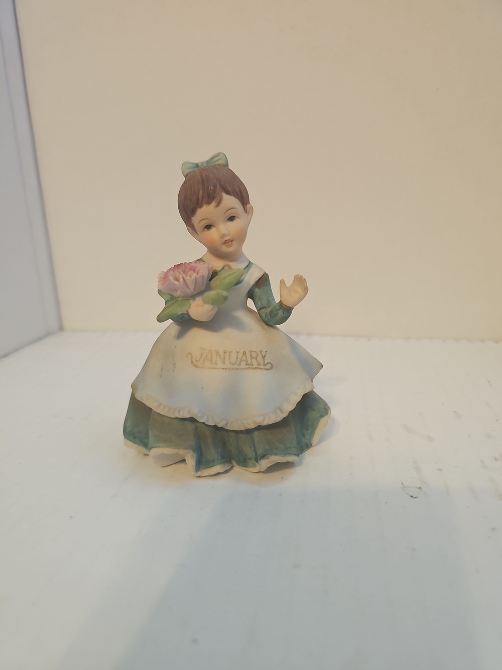 Lefton White Porcelain Figurine Base with Green Trim and Red Japan Sticker